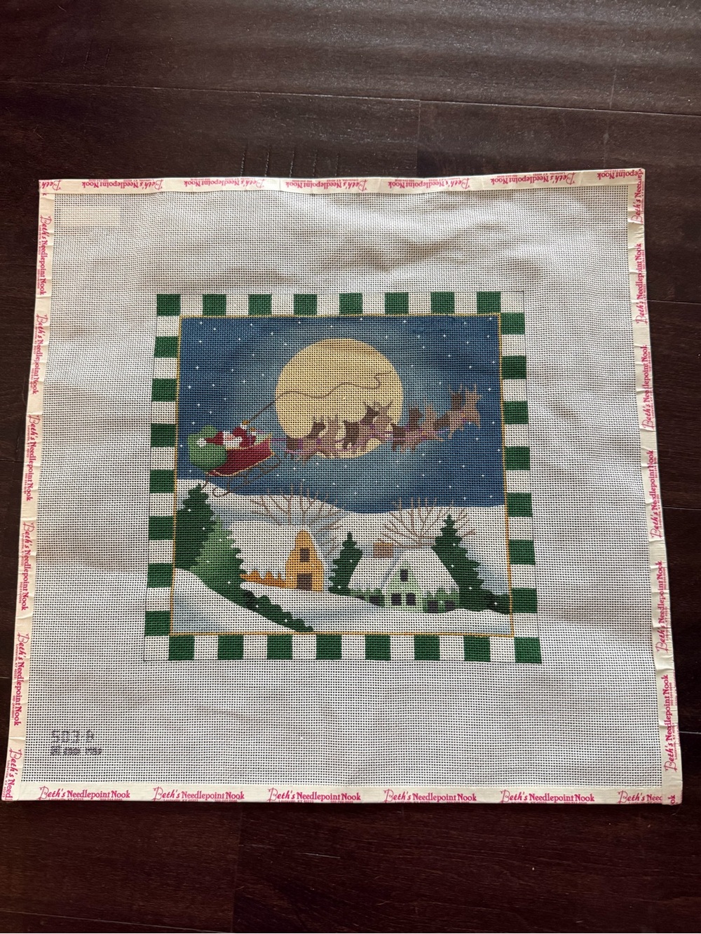 Handpainted Vintage Unstitched Needlepoint Canvas-Santa Sleigh